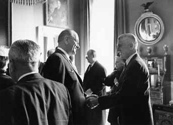 Leverett Saltonstall and Lyndon Johnson at the White House Black and white photograph
