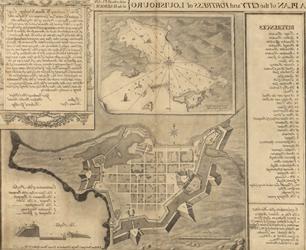 路易斯堡的城市和要塞平面图:附海港地图的小平面图