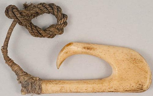 Fishing hook from the Sandwich Islands bone, jute cord